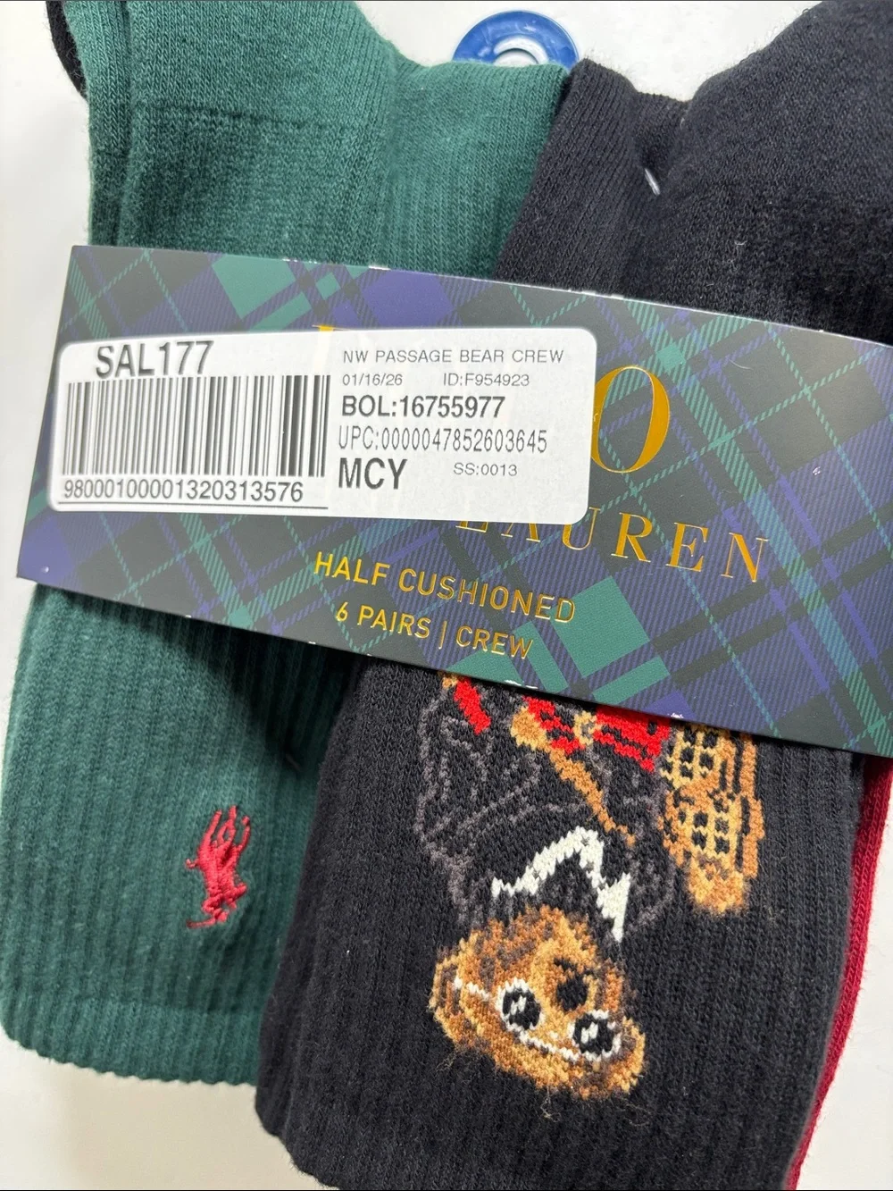 Polo Ralph Lauren Men's Holiday Passage Bear Crew Socks 5 Pair Set Crew NEW